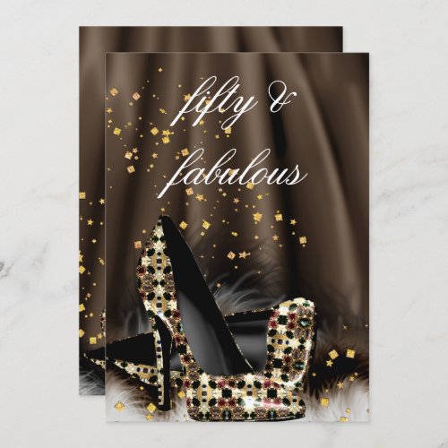 Fabulous 50 Chocolate Brown Gold Heels Birthday Invitation