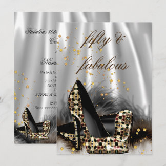 Fabulous 50 Chocolate Gold Silver Heels Birthday Invitation