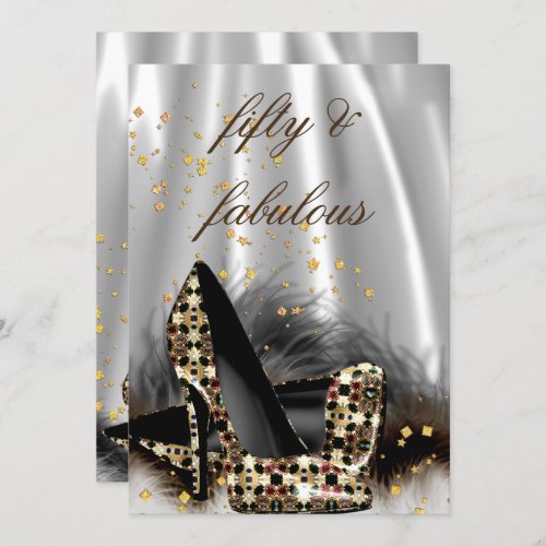 Fabulous 50 Chocolate Gold Silver Heels Birthday Invitation