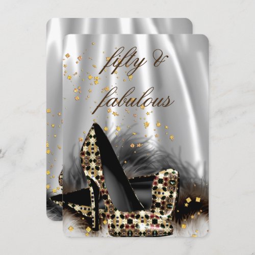 Fabulous 50 Chocolate Gold Silver Heels Birthday Invitation