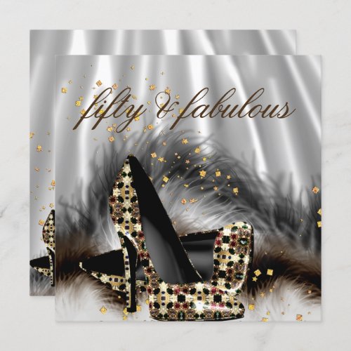 Fabulous 50 Chocolate Gold Silver Heels Birthday Invitation