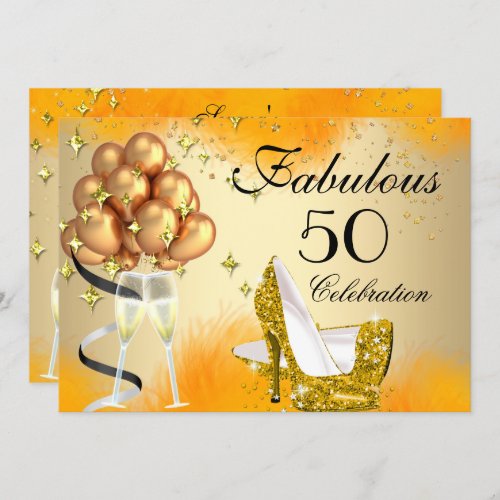 Fabulous 50 Cream Gold Yellow High Heels Birthday Invitation