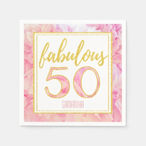 Fabulous 50 Delicate Pink Gold Glitter Floral Napkins