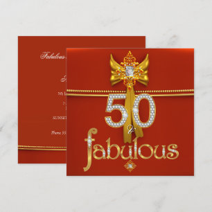 Fabulous 50 Diamond Gold Deep Red Birthday Party Invitation