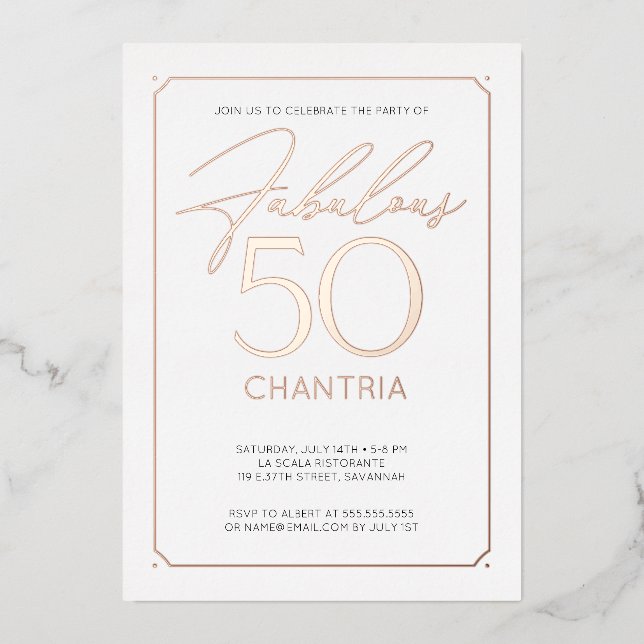 Fabulous 50 Elegant 50th Birthday Foil Invitation (Front)