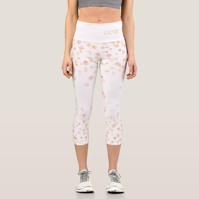 Fabulous & 50 Elegant Birthday Girl Gold Pink  Tan Capri Leggings (Front)