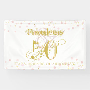Fabulous & 50 Elegant Birthday Gold Pink Confetti Banner