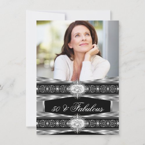 Fabulous 50 Elegant Diamond Gem Silver Photo 5 Invitation