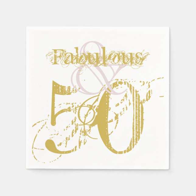 Fabulous & 50 Elegant Gold Pink Birthday Her Napkins (Front)
