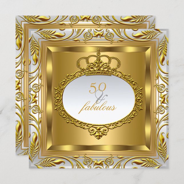 Fabulous 50 Elite Elegant Gold Silver Birthday Invitation (Front/Back)
