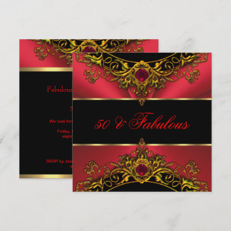 Fabulous 50 Elite Red Black Gold Birthday Invitation