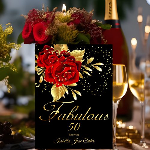 Fabulous 50 Exotic Red Rose Black Floral Gold Invitation