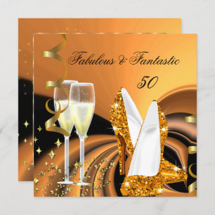 Fabulous 50 Fantastic Abstract Gold Birthday Party Invitation