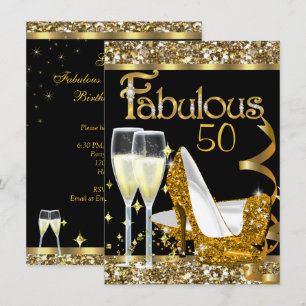 Fabulous 50 Fantastic Birthday Party Gold Black Invitation