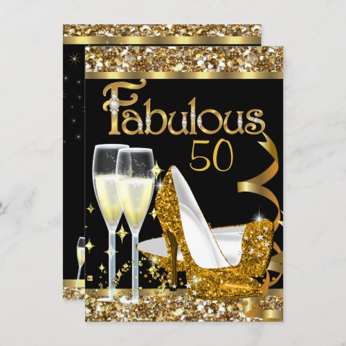 Fabulous 50 Fantastic Birthday Party Gold Black Invitation