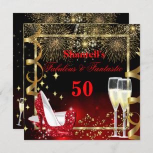 Fabulous 50 Fantastic Festive Red Gold Party Invitation