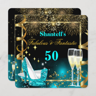 Fabulous 50 Fantastic Festive Teal Gold Party Invitation