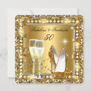 Fabulous 50 & Fantastic Gold Glam Silver Birthday Invitation