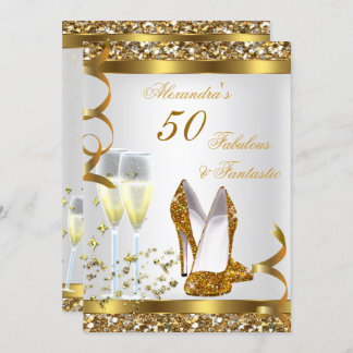 Fabulous 50 Fantastic Gold Heels Birthday Party Invitation