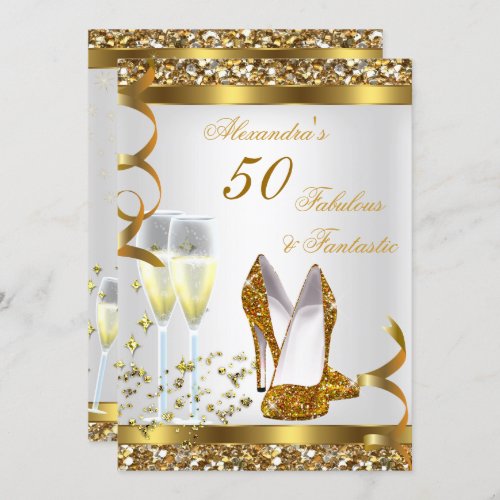 Fabulous 50 Fantastic Gold Heels Birthday Party Invitation