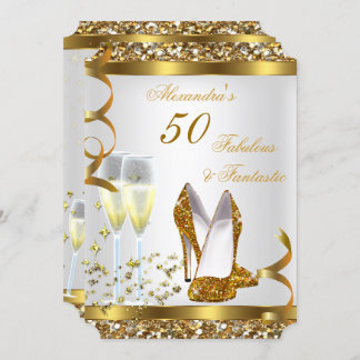 Fabulous 50 Fantastic Gold Heels Birthday Party Invitation