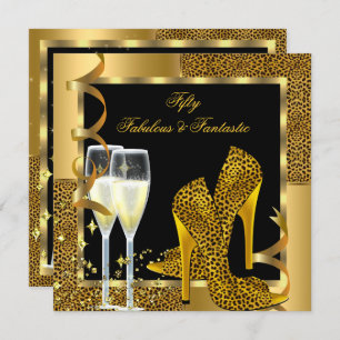 Fabulous 50 & Fantastic Leopard Black Gold Party Invitation