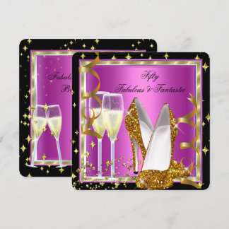 Fabulous 50 Fantastic Pink Black White Gold Party Invitation