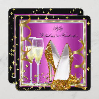 Fabulous 50 Fantastic Pink Black White Gold Party Invitation