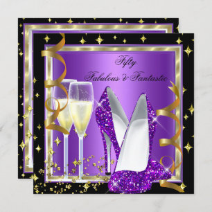 Fabulous 50 Fantastic Purple Black Gold Party 2 Invitation