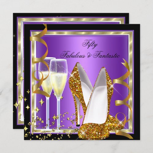 Fabulous 50 Fantastic Purple Black Gold Party Invitation