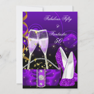 Fabulous 50 Fantastic Purple Glitter High Heels Invitation