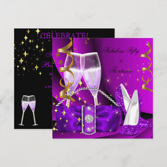 Fabulous 50 Fantastic Purple High Heels Birthday Invitation (Front/Back)