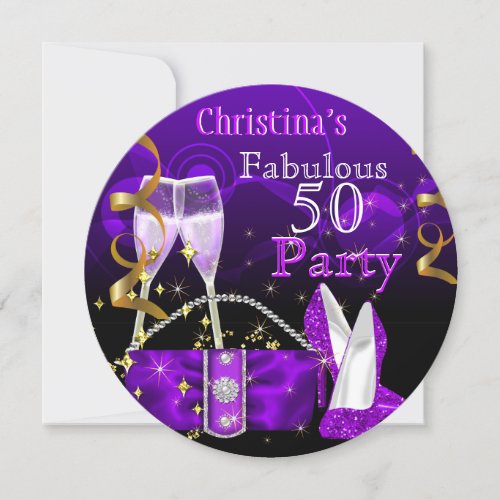 Fabulous 50 Fantastic Purple High Heels Champagne Invitation