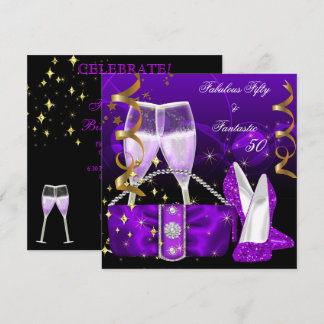 Fabulous 50 Fantastic Purple High Heels Glitter Invitation