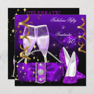 Fabulous 50 Fantastic Purple High Heels Glitter Invitation