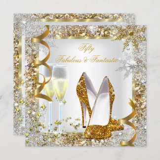 Fabulous 50 Fantastic White Gold Birthday Party Invitation