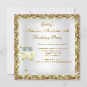 Fabulous 50 Fantastic White Gold Birthday Party Invitation (Back)