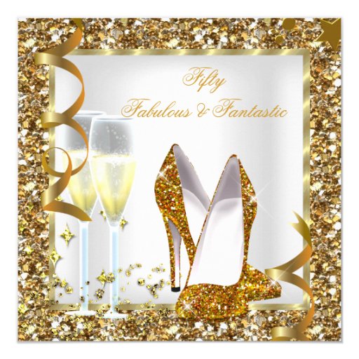 Fabulous 50 & Fantastic White Gold Birthday Party Custom Invite | Zazzle
