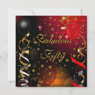 Fabulous 50 Fifty Birthday Party Black Red Stars 2 Invitation