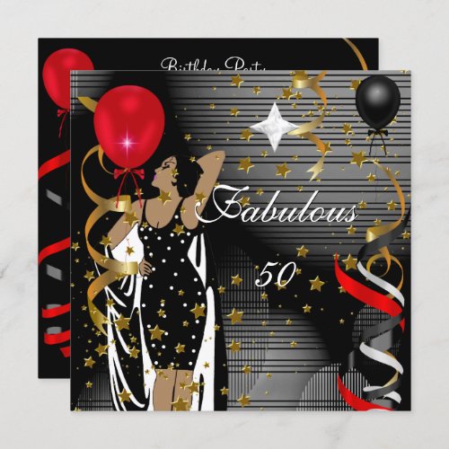 Fabulous 50 Fifty Birthday Party Black Red Stars 3 Invitation