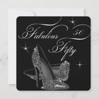 Fabulous 50 fifty Black White High Heels Birthday Invitation