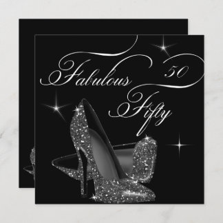 Fabulous 50 fifty Black White High Heels Birthday Invitation