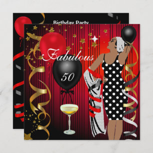 Fabulous 50 Fifty Diva Birthday Black Red Balloon Invitation