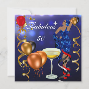 Fabulous 50 Fifty Diva Blue Black Red Lights Invitation