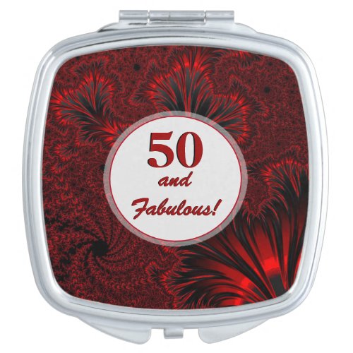 Fabulous 50 Glamorous Shiny Red Fractal Birthday   Compact Mirror