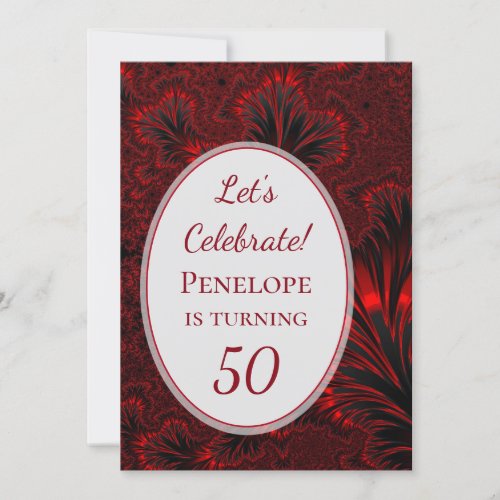 Fabulous 50 Glamorous Shiny Red Fractal Birthday Invitation