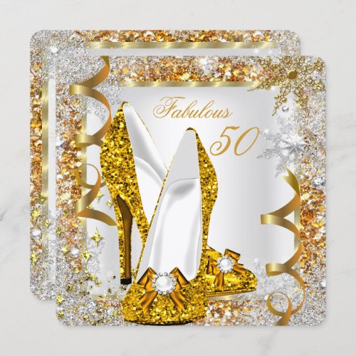 Fabulous 50 Glitter Gold Birthday Party Invitation