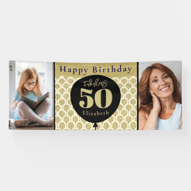 Fabulous 50 Gold Birthday  Banner (Horizontal)