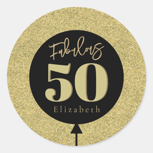 Fabulous 50 Gold Birthday  Classic Round Sticker (Front)