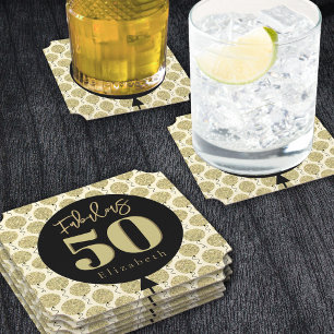 Fabulous 50 Gold Birthday Paper Coaster